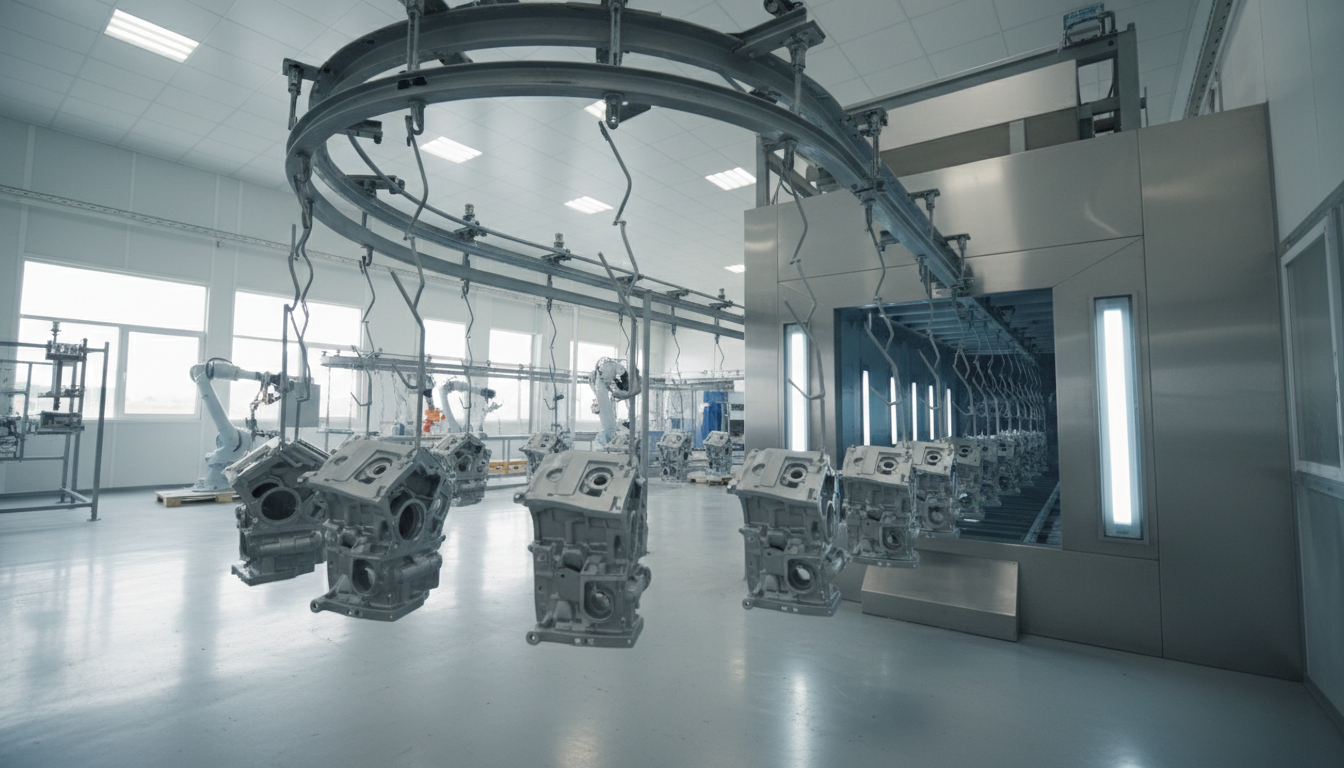 Endüstriyel parça üzerinde elektrostatik toz boyama uygulaması